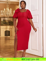 red v neck midi dresses for women