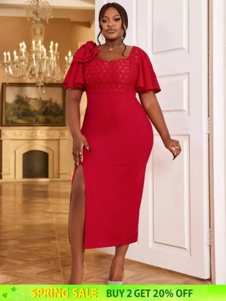 red v neck midi dresses for women