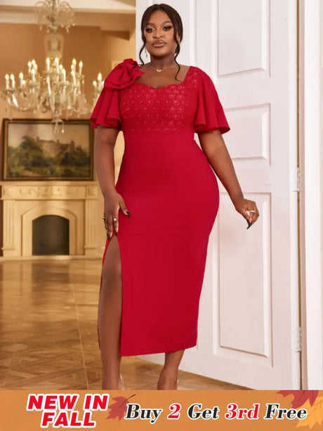 red v neck midi dresses for women