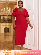 red v neck midi dresses for women