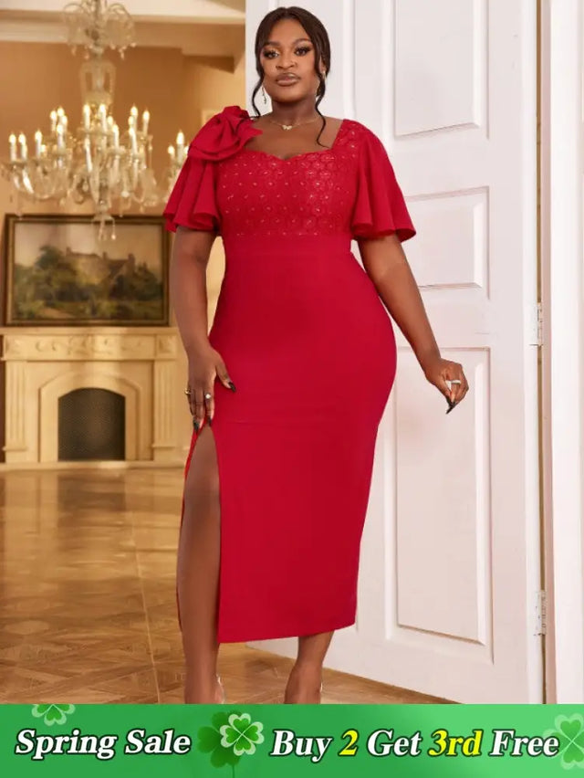 red v neck midi dresses for women