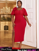 red v neck midi dresses for women