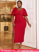 red v neck midi dresses for women