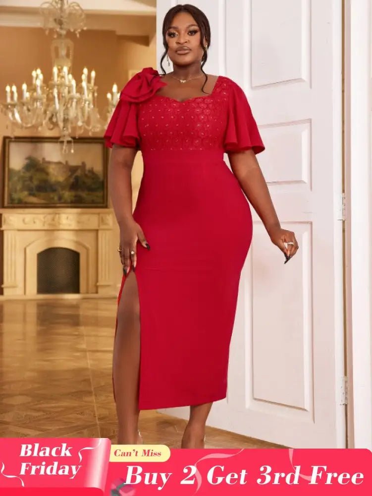 red v neck midi dresses for women