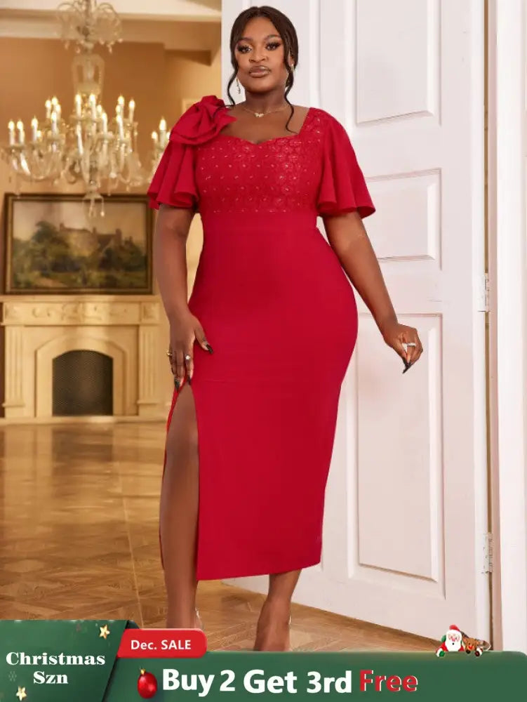 red v neck midi dresses for women