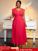 v neck turn down collar dresses for women pleated maxi dress