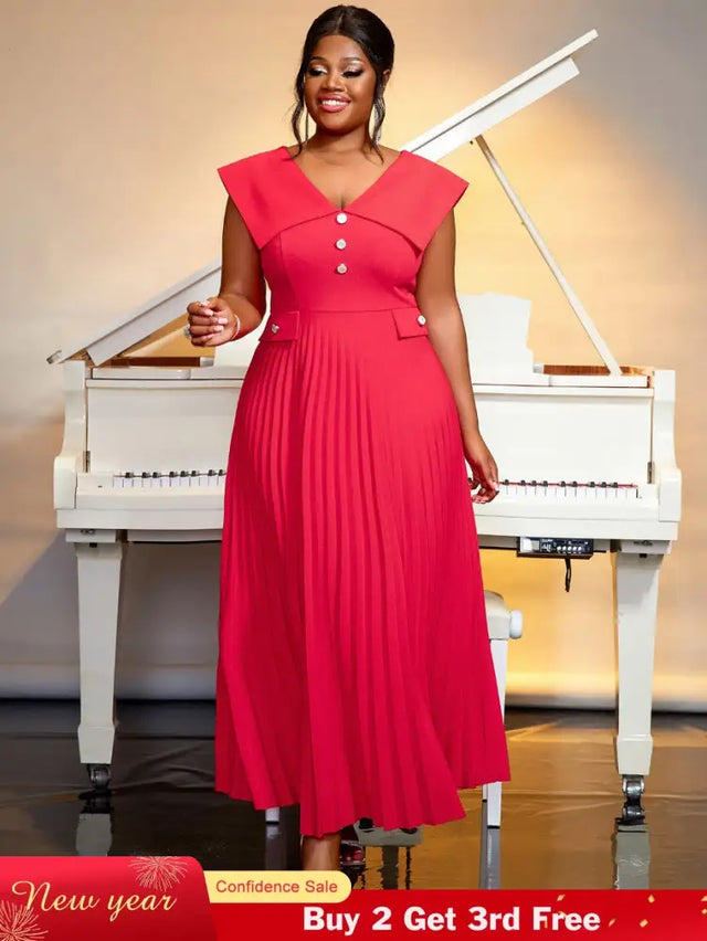 v neck turn down collar dresses for women pleated maxi dress