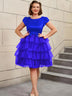 AOMEIDRESS Retro A Line Tiered Dress with Bow Round Neck Design Plus Size Prom Dresses Blue / S