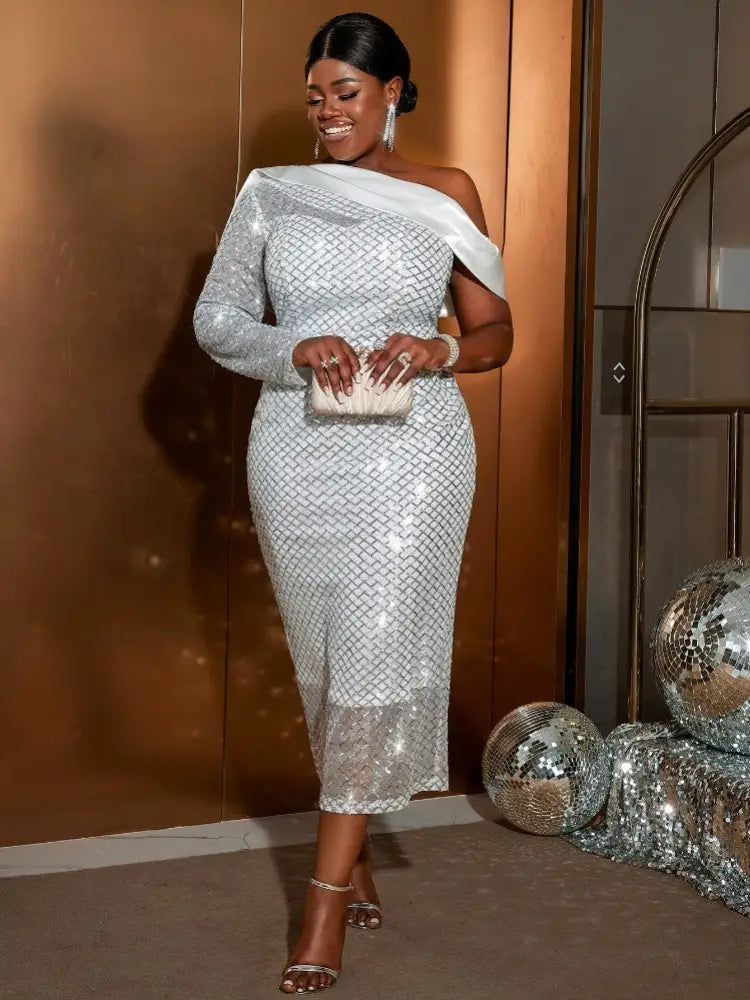 silver sparkly plus size dress