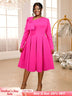 AOMEIDRESS Rose A Line Dress Asymmetrical Neck Bowtie Long Sleeves Rose / S