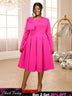 AOMEIDRESS Rose A Line Dress Asymmetrical Neck Bowtie Long Sleeves Rose / S