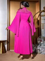 AOMEIDRESS Rose A Line Dress Pleated Half High Collar Shawl sleeves