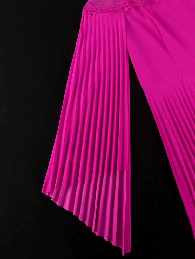 AOMEIDRESS Rose A Line Dress Pleated Half High Collar Shawl sleeves