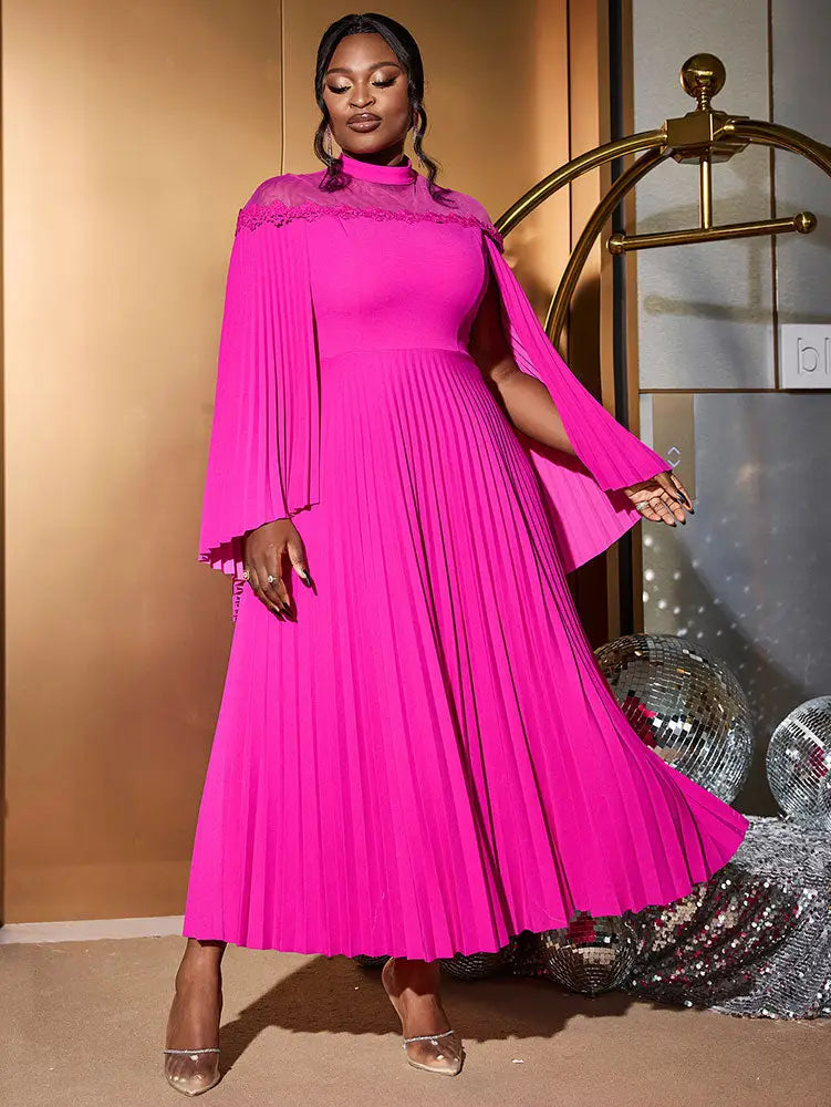 AOMEIDRESS Rose A Line Dress Pleated Half High Collar Shawl sleeves