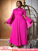 AOMEIDRESS Rose A Line Dress Pleated Half High Collar Shawl sleeves Rose / S