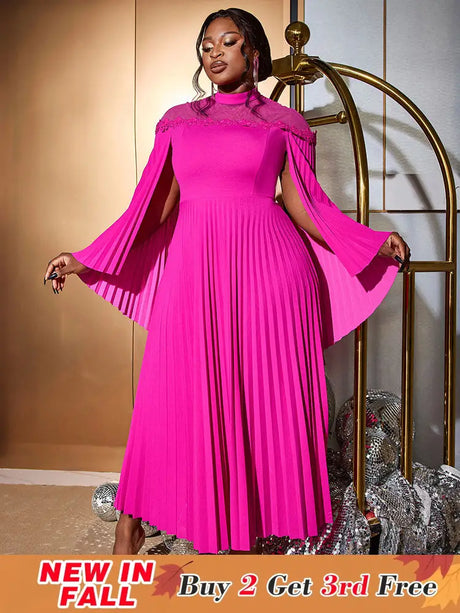 AOMEIDRESS Rose A Line Dress Pleated Half High Collar Shawl sleeves Rose / S