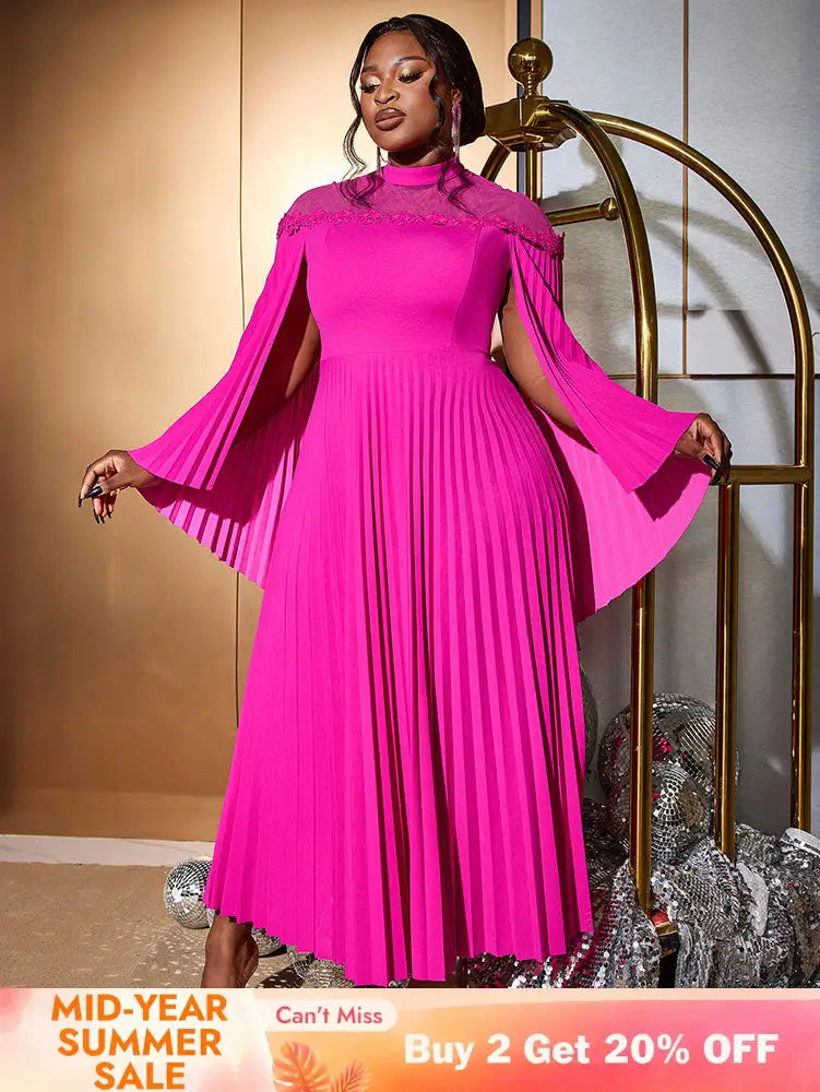 AOMEIDRESS Rose A Line Dress Pleated Half High Collar Shawl sleeves Rose / S