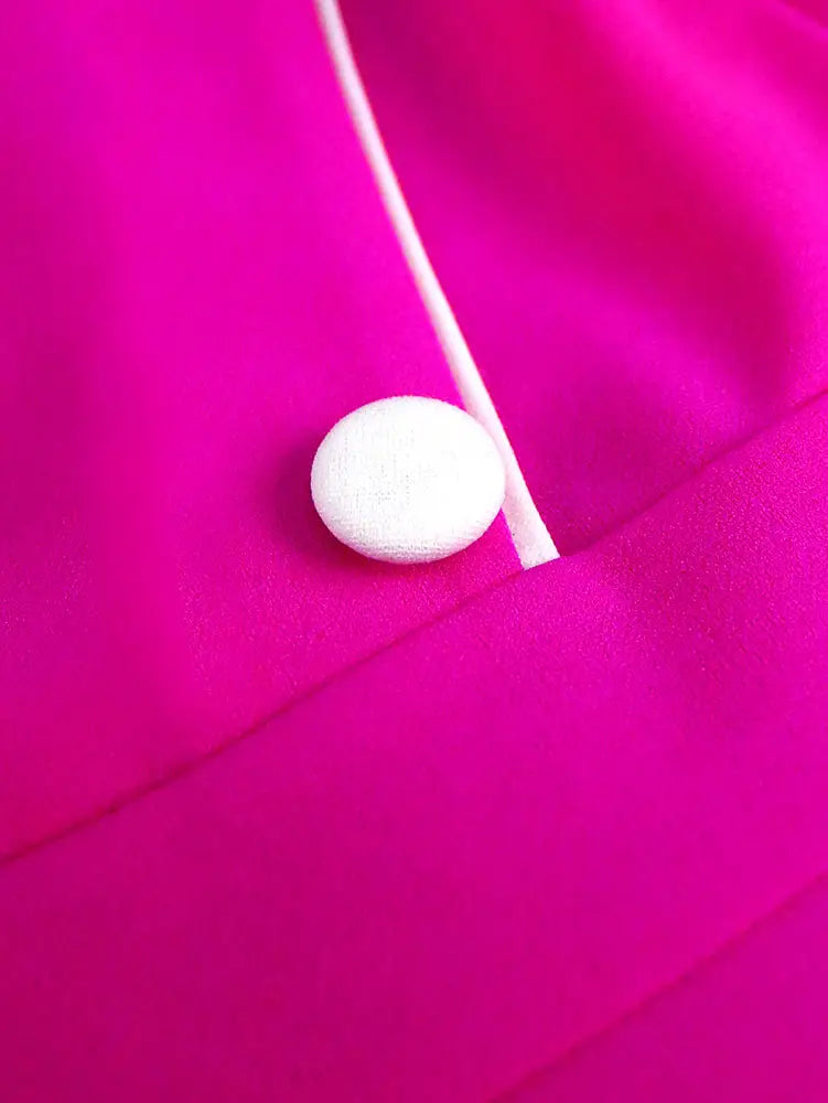 AOMEIDRESS Rose A Line Dress with Colorblock Irregular Neck Buttons