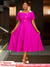 AOMEIDRESS Rose A Line Dress with Colorblock Irregular Neck Buttons Rose / L