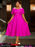 AOMEIDRESS Rose A Line Dress with Colorblock Irregular Neck Buttons Rose / L