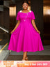 AOMEIDRESS Rose A Line Dress with Colorblock Irregular Neck Buttons Rose / L