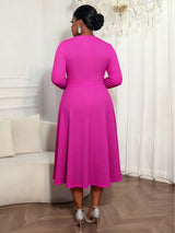 AOMEIDRESS Rose A Line Pleated Church Dress Long Sleeve Diamond Belt