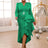 AOMEIDRESS Rose Bodycon Dress V Neck Long Sleeve Ruffles Asymmetrical ChristmasGreen / S