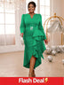 AOMEIDRESS Rose Bodycon Dress V Neck Long Sleeve Ruffles Asymmetrical ChristmasGreen / S
