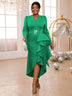 AOMEIDRESS Rose Bodycon Dress V Neck Long Sleeve Ruffles Asymmetrical ChristmasGreen / S