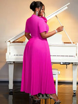 AOMEIDRESS Rose Casual Dresses O Neck Ankle Length Short Sleeves Pleated Big Bow