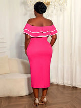 AOMEIDRESS Rose Off Shoulder Dress Package Hip with 3D Flower Detail