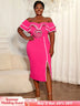 AOMEIDRESS Rose Off Shoulder Dress Package Hip with 3D Flower Detail Rose / L