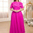 AOMEIDRESS Rose Pleated Dress O Neck Short Sleeves Big Bow High Waist Rose / S