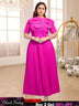 AOMEIDRESS Rose Pleated Dress O Neck Short Sleeves Big Bow High Waist Rose / S