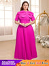 AOMEIDRESS Rose Pleated Dress O Neck Short Sleeves Big Bow High Waist Rose / S