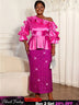 AOMEIDRESS Rose Satin One Shoulder Ruffled Top and Sequin Skirt Set Rose / L
