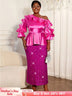AOMEIDRESS Rose Satin One Shoulder Ruffled Top and Sequin Skirt Set Rose / L