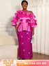 AOMEIDRESS Rose Satin One Shoulder Ruffled Top and Sequin Skirt Set Rose / L