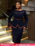 AOMEIDRESS Round Neck Commuter Flare Long Sleeve Dress in Navy

