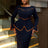 AOMEIDRESS Round Neck Commuter Flare Long Sleeve Dress in Navy
