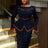 AOMEIDRESS Round Neck Commuter Flare Long Sleeve Dress in Navy
