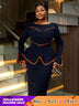 AOMEIDRESS Round Neck Commuter Flare Long Sleeve Dress in Navy
