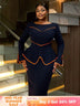 AOMEIDRESS Round Neck Commuter Flare Long Sleeve Dress in Navy
