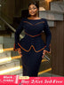 AOMEIDRESS Round Neck Commuter Flare Long Sleeve Dress in Navy
