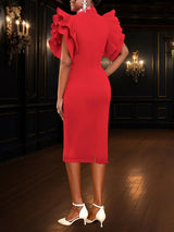 AOMEIDRESS Ruffle Shoulder Dress Luxury Grace Wedding Guest for Women