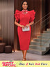 AOMEIDRESS Ruffle Shoulder Dress Luxury Grace Wedding Guest for Women Red / S