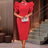 AOMEIDRESS Ruffle Shoulder Dress Luxury Grace Wedding Guest for Women Red / S