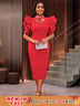 AOMEIDRESS Ruffle Shoulder Dress Luxury Grace Wedding Guest for Women Red / S