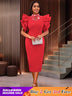 AOMEIDRESS Ruffle Shoulder Dress Luxury Grace Wedding Guest for Women Red / S