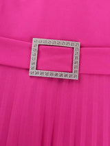 AOMEIDRESS Ruffled Short Sleeved Maxi Dress Round Neck Diamond Belt